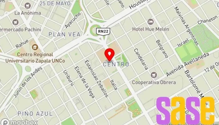 mapa de Municipalidad de Zapala Gobierno, Oficinas del ayuntamiento, Oficina de la Administración en Zapala