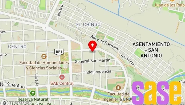mapa de Unión Obrera Metalúrgica Seccional Jujuy Sindicato, Compañía de seguros médicos, Organización de servicios sociales, Centro de formación profesional en San Salvador de Jujuy